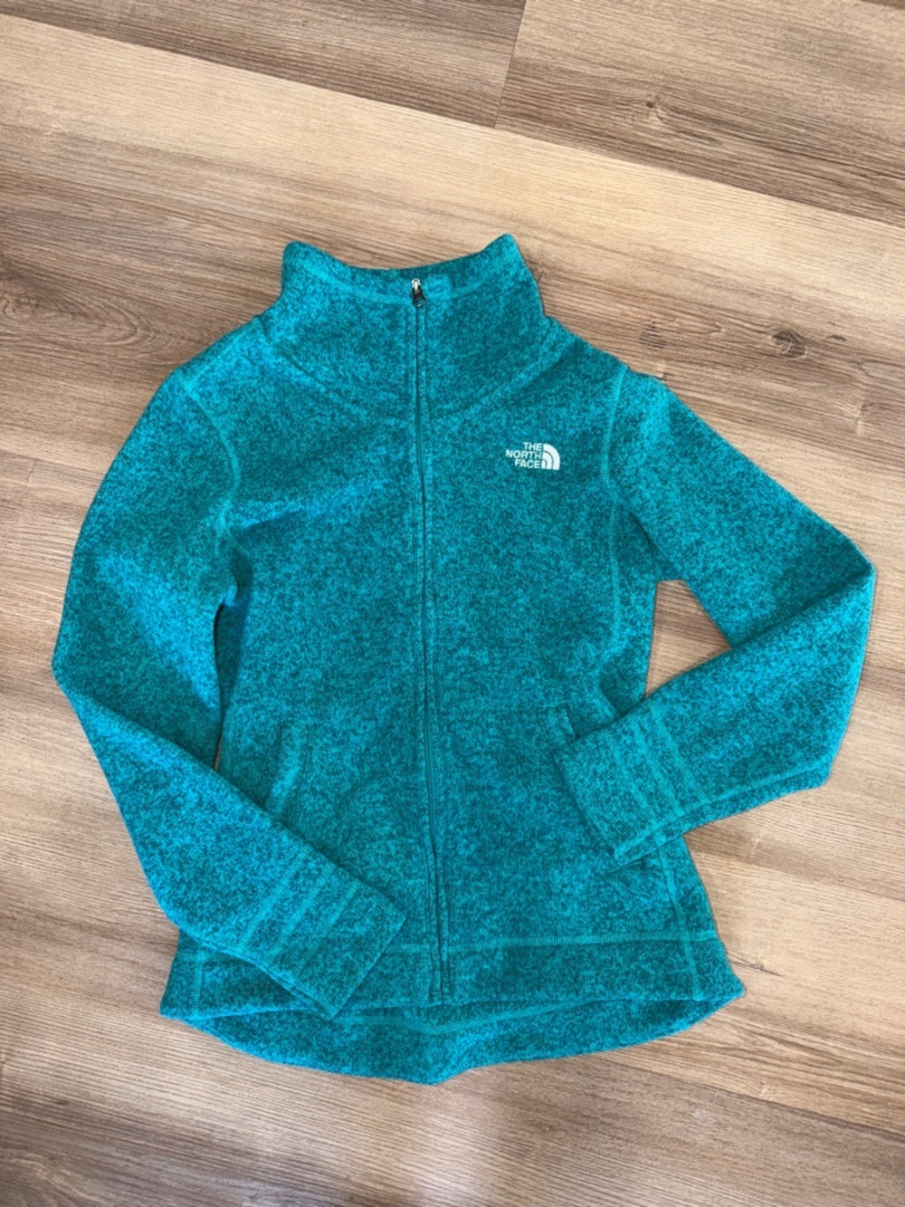 The North Face Crescent Full Zip Sweater Jacket Teal Blue Green Mock Neck Medium